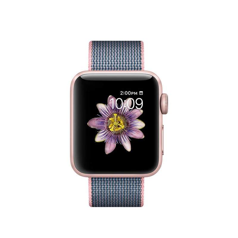 Apple Watch Series 2 Woven Nylon Band Light Pink/Midnight Blue Rose Gold Aluminium Case 38mm