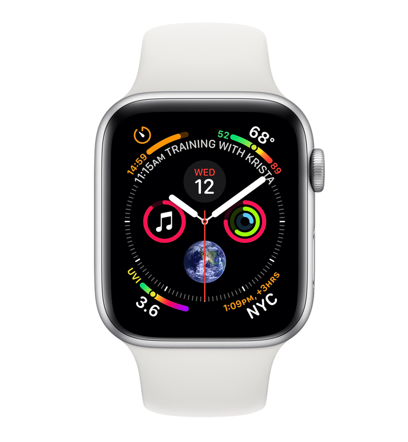 Apple Watch Series 4 GPS 44mm Silver Aluminium Case with White Sport Band