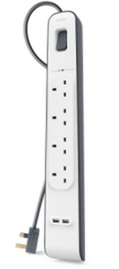 Belkin 4-Way Surge Protection Strip with 2x2.4A Share USB Charging 2m