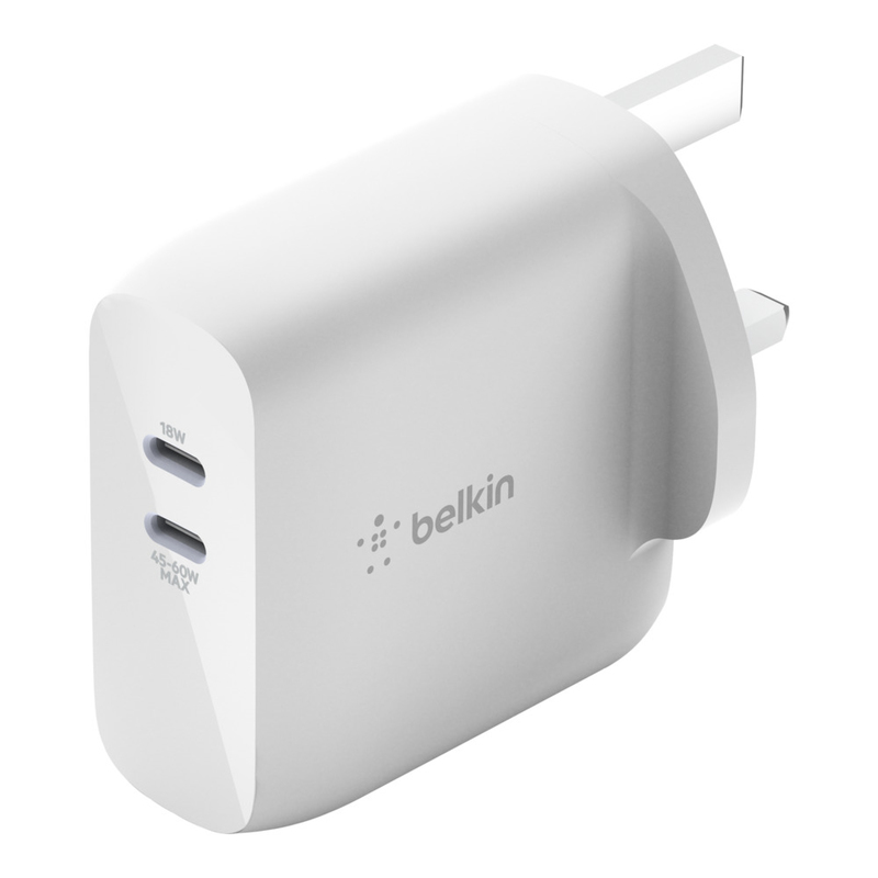 Belkin BoostCharge Dual USB-C PD GaN Wall Charger 63W White