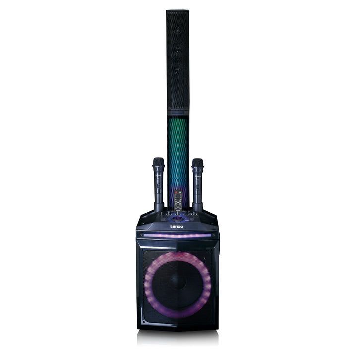 Lenco PA-220BK Bluetooth Party Speaker with 2 Wireless Microphones / Front and Column Lighting