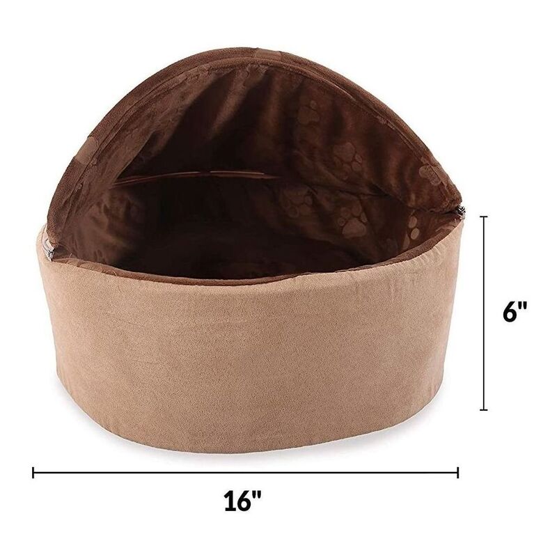K & H Self-Warming Hooded Kitty Bed - Small - Chocolate/Tan (41 cm)