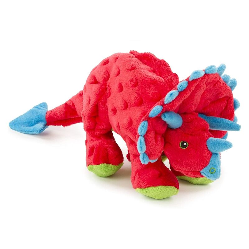 Godog Dinos Frills Durable Plush Squeaker Dog Toy with Chew Guard Technology - Red - Large