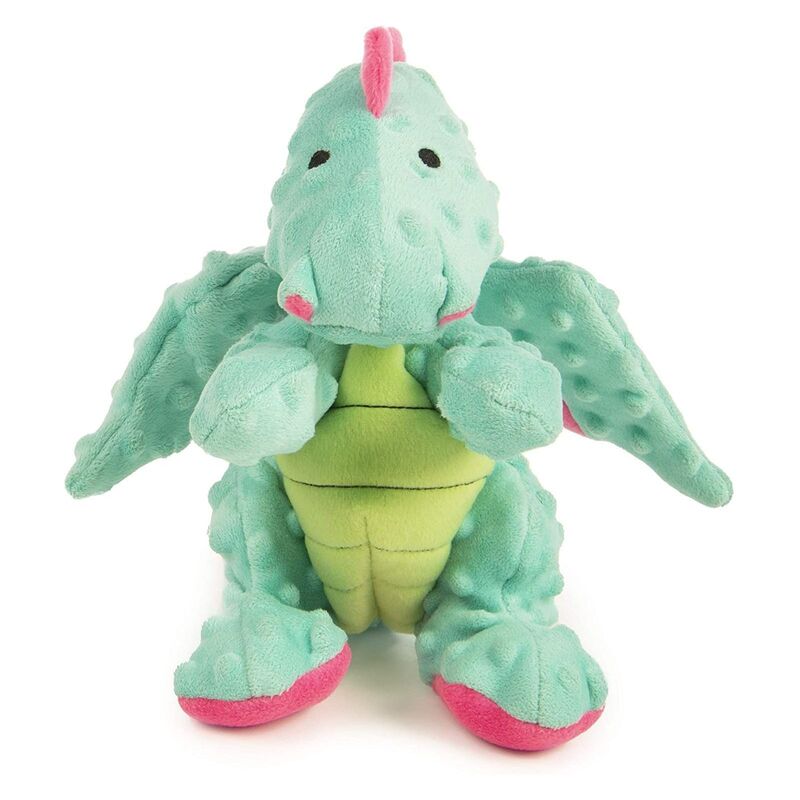 Godog Dragons Durable Plush Squeaker Dog Toy with Chew Guard Technology - Seafoam - Large