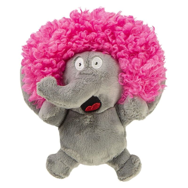 Godog Silent Squeak Crazy Hairs Elephant Durable Plush Dog Toy with Chew Guard Technology - Small