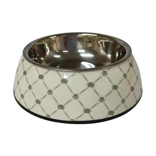Nutrapet Applique Melamine Round Pet Bowl - Black & White - Large - 700/23.6 ml/oz (22 x 7.5 cm)