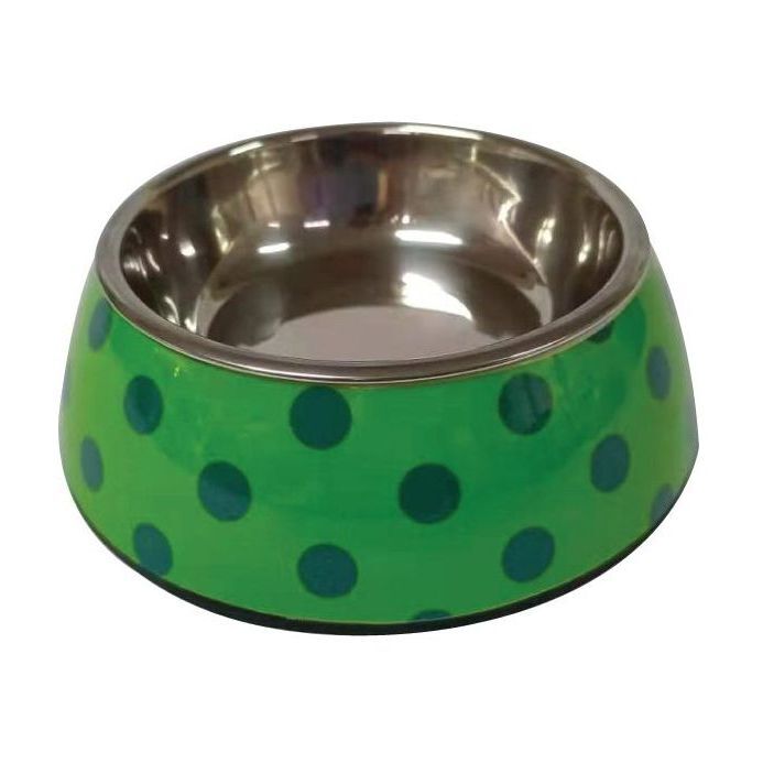 Nutrapet Applique Melamine Round Pet Bowl - Green & Blue Polka - Large - 700/23.6 ml/oz (22 x 7.5 cm)