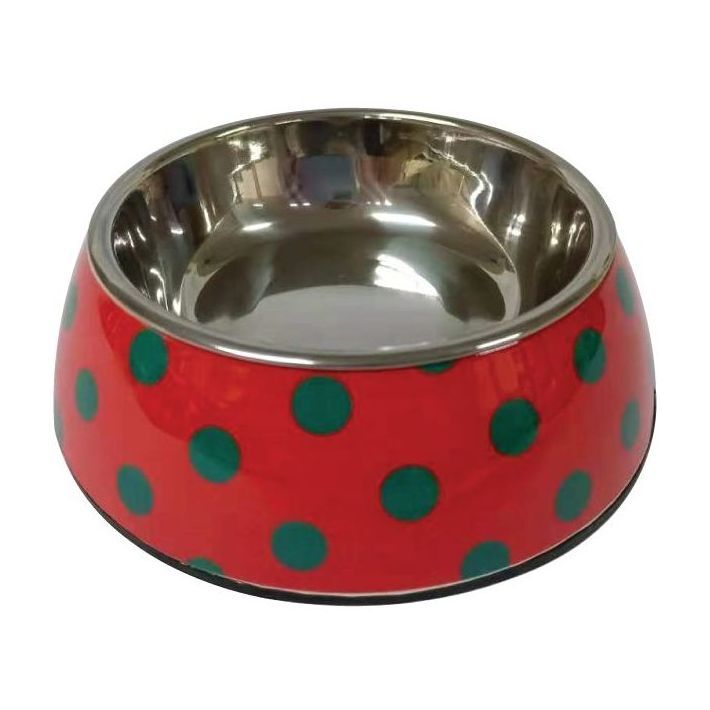 Nutrapet Applique Melamine Round Pet Bowl - Red & Blue Polka - Small - 160/5.4 ml/oz (14 x 4.5 cm)