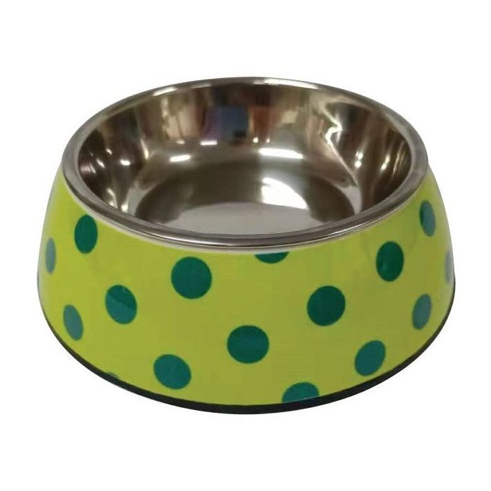 Nutrapet Applique Melamine Round Pet Bowl - Yellow & Blue Polka - Small - 160/5.4 ml/oz (14 x 4.5 cm)