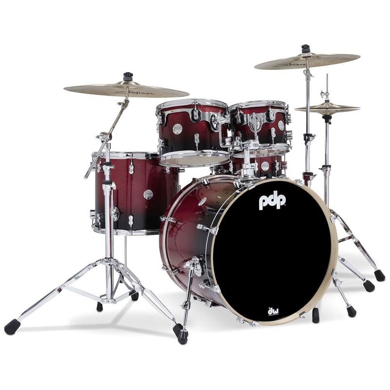 PDP Concept Maple Shell Pack - 5-piece - Red To Black Sparkle Fade (Without Cymbals)