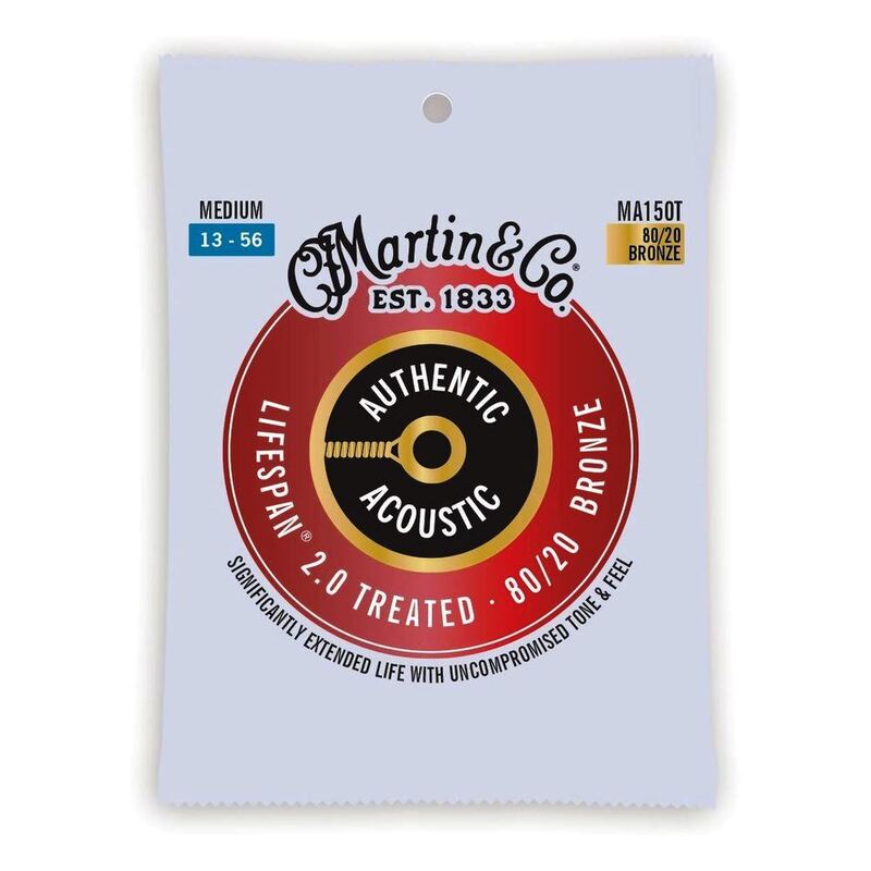 Martin Acoustic Guitar Strings Set Lifespan 2.0 Strings- 80/20 Bronze - Medium - 0.13 - 0.56 - MA150T