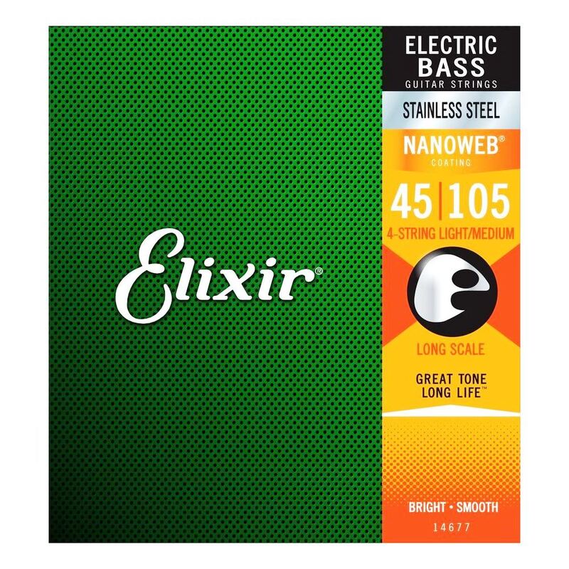 Elixir Bass Electric Guitar 4 Strings Nanoweb Stainless Steel - Light/Medium / Long Scale .045 - .105