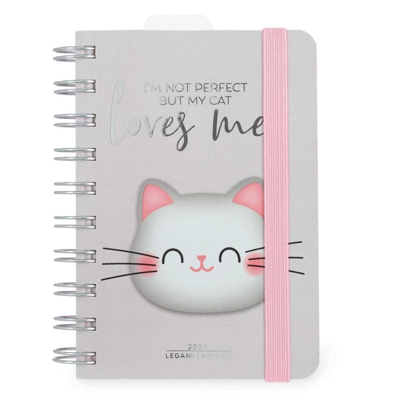 Legami 12-Month Diary - 2024 - Small Daily Spiral Bound Diary - Kitty