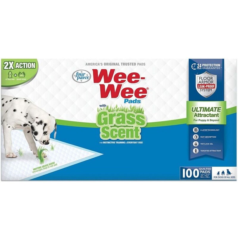 Four Paws Wee-Wee Grass-Scent Pads - 100 Count Box