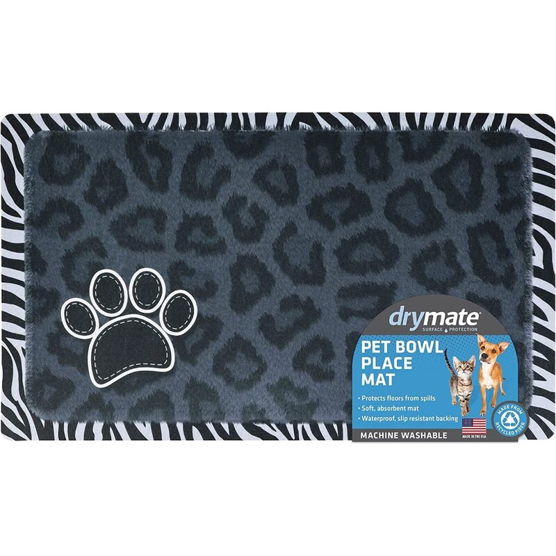 Drymate Pet Bowl Placemat Black Leopard / Zebra Border 12 x 20 inch/30 cm x 50 cm