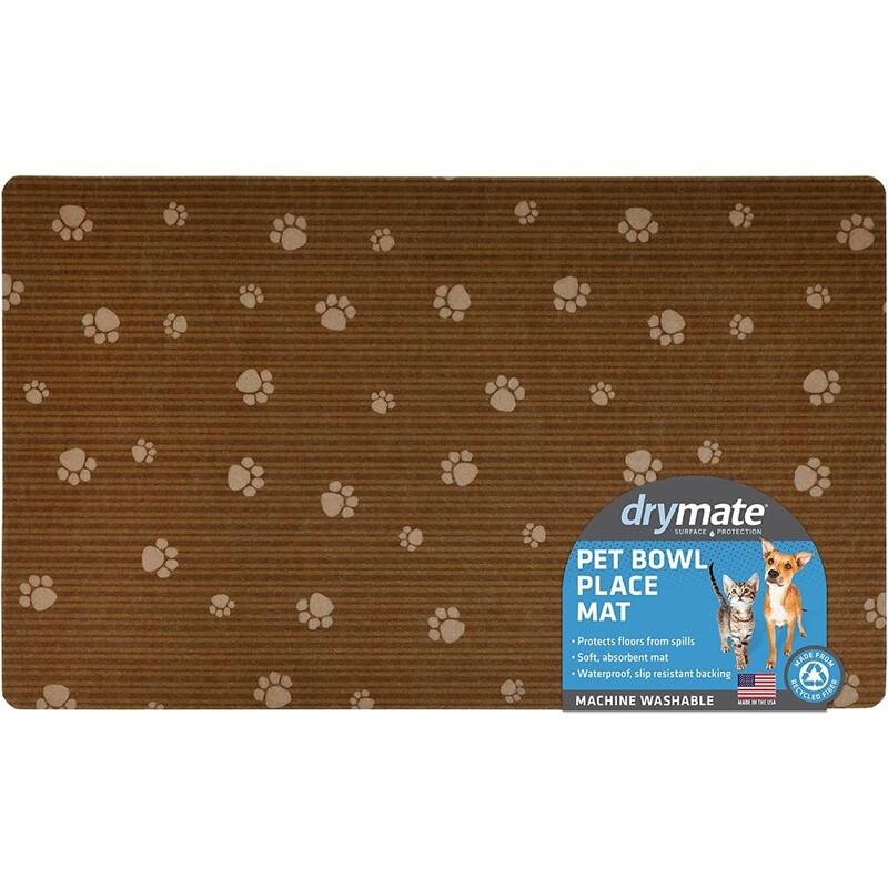 Drymate Pet Bowl Placemat Brown Stripe/ Tan Paw 12 x 20 inch/30 cm x 50 cm