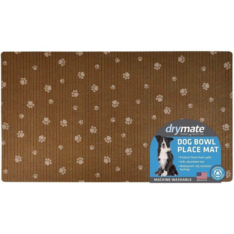 Drymate Dog Bowl Placemat Brown Stripe/ Tan Paw 16 x 28inch/40 cm x 71 cm