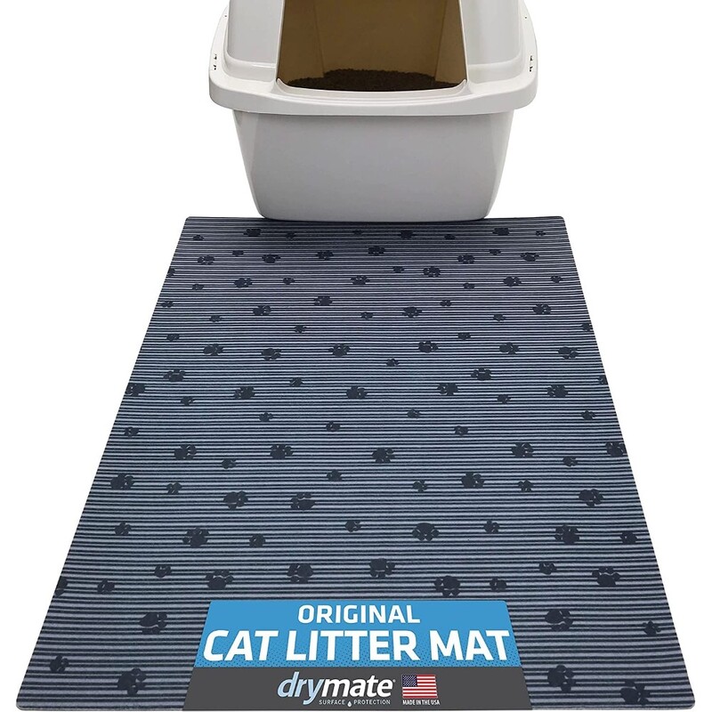 Drymate Cat Litter Mat Grey Stripe /Black Paw 20 x 28 inch/ 51cm x 71 cm