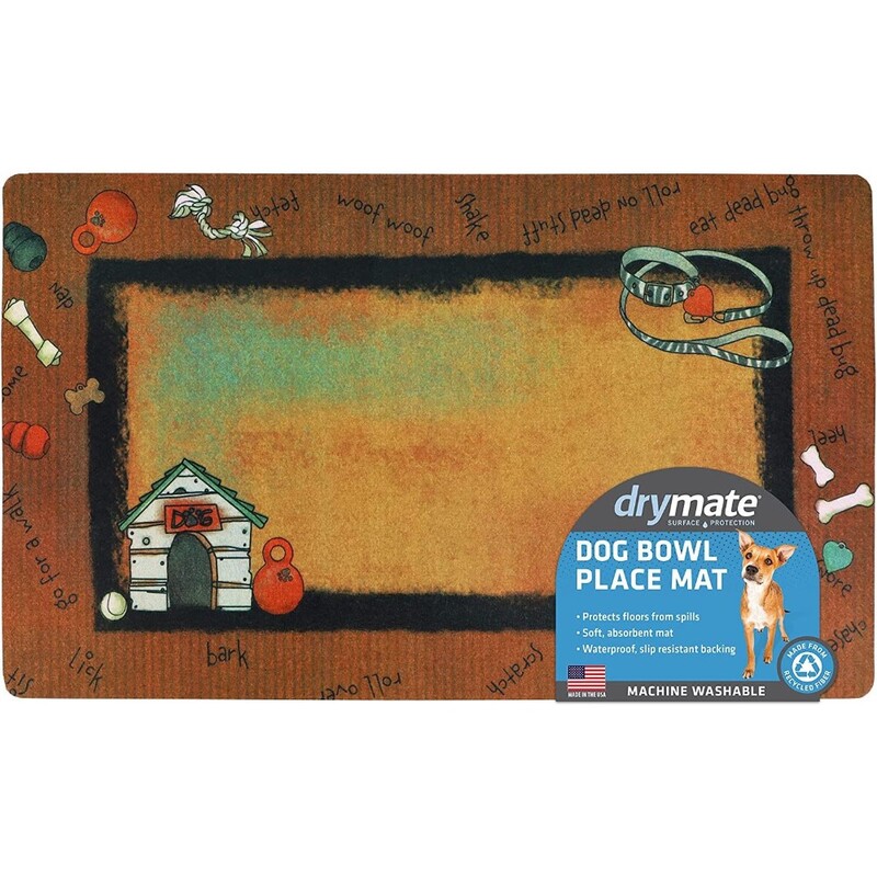 Drymate Dog Bowl Placement White Kennel / Brown Borders 12 x 20 inch