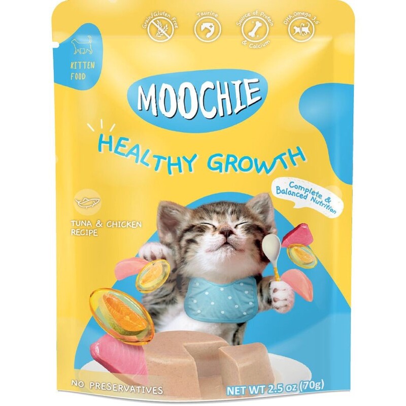 Moochie Cat Food Tuna and Chicken Recipe For Kitten - Healthy Growth Pouch 12 x 70 g