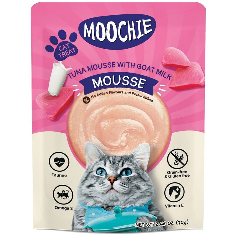 Moochie Cat Food Tuna Mousse with Goat Milk Pouch 12 x 70 g