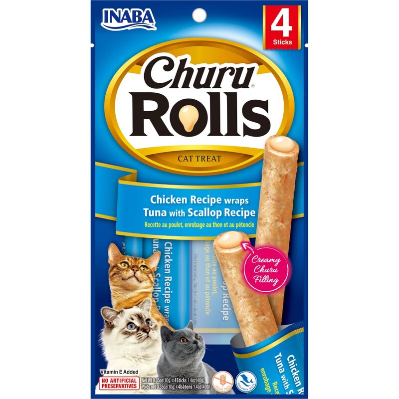 Inaba Churu Chicken Recipe Wraps Tuna with Scallop Recipe 40 g/4 Sticks Per Pack
