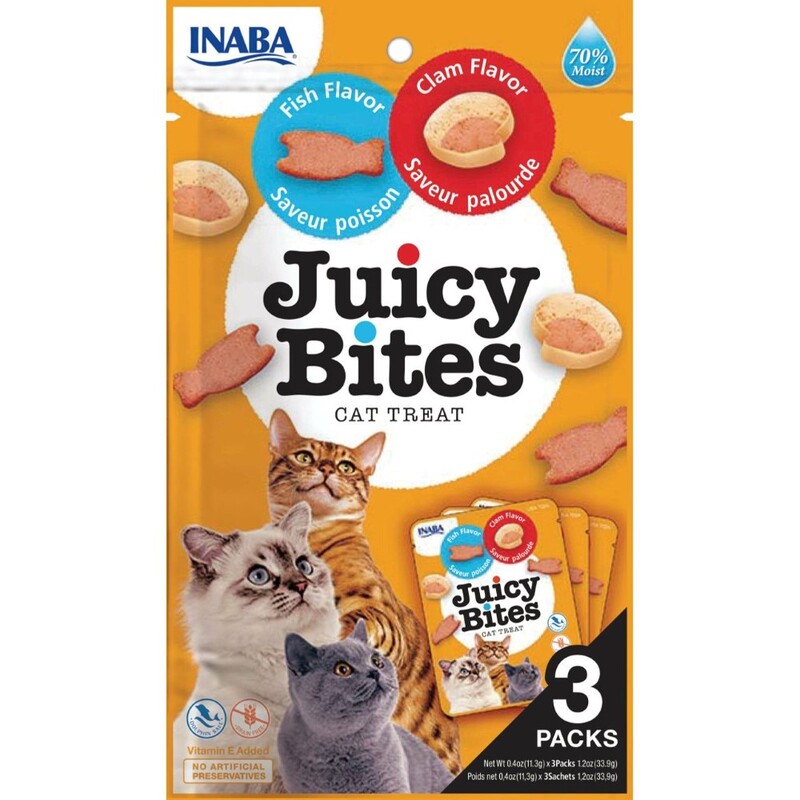 Inaba Juicy Bites Fish & Clam Flavor 33 - 9G /3 Pouches Per Pack