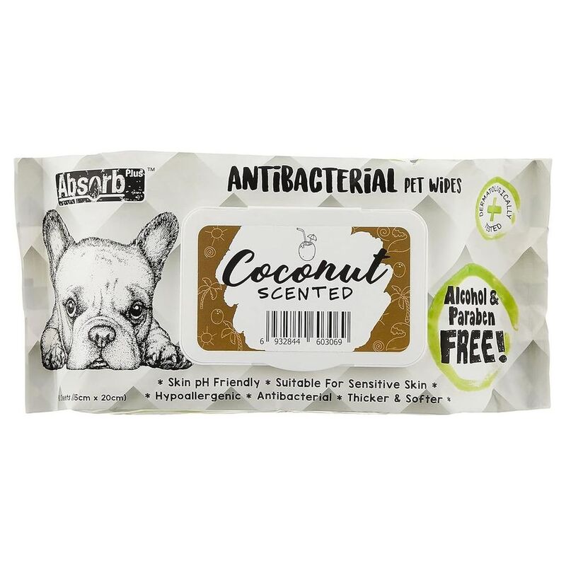 Absolute Pet Absorb Plus Antibacterial Pet Wipes Coconut 80 Sheets