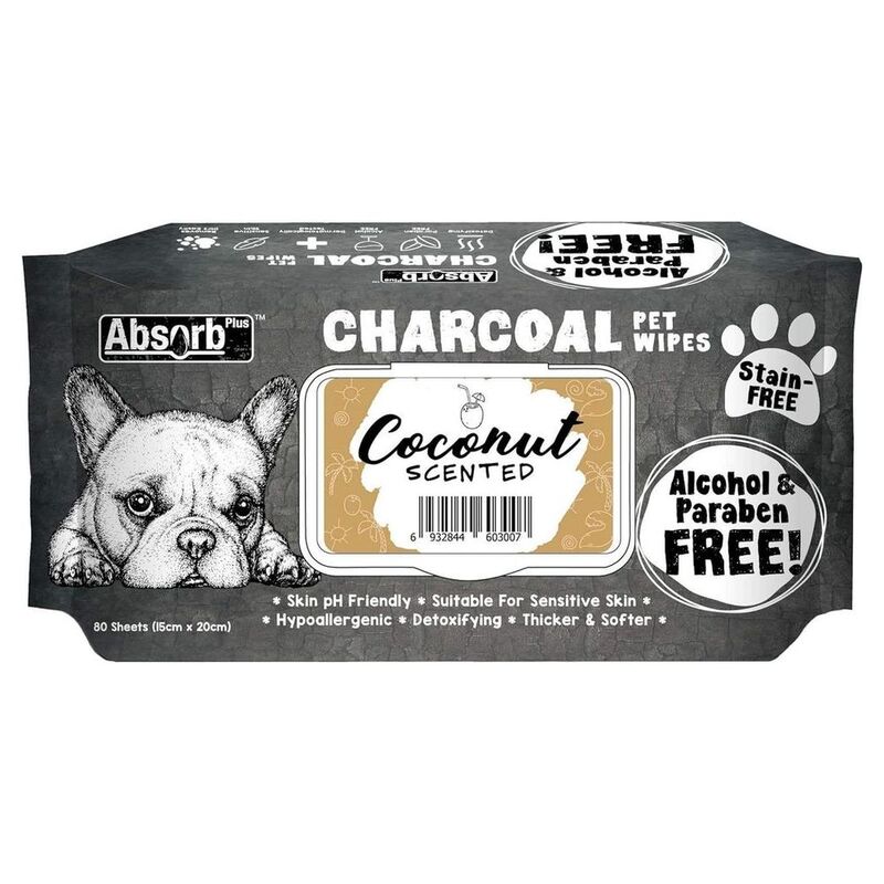 Absolute Pet Absorb Plus Charcoal Pet Wipes Coconut 80 Sheets