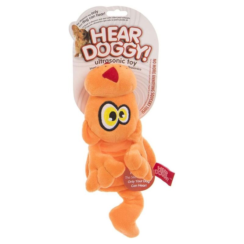 Hear Doggy Flattie Cat Orange Plush Dog Toy with Chew Guard And Silent Squeak Technology