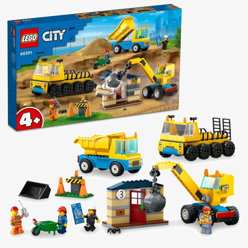 LEGO City Construction Trucks And Wrecking Ball Crane Building Set 60391 (235 Pieces)
