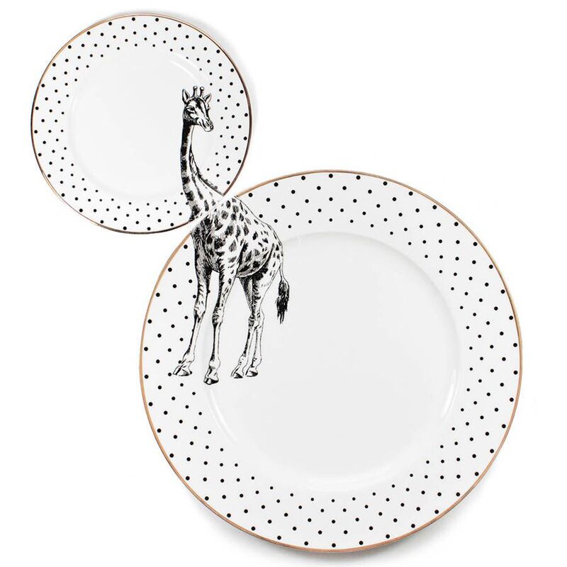 Yvonne Ellen Monochrome Dinner & Side Plates (26.5cm / 16 cm) - Giraffe (Set of 2)