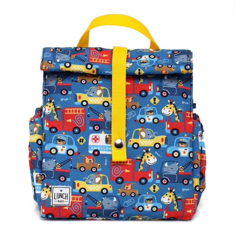 The Lunchbags Kids Original Lunch Bag 5L - Cars with Yellow Strap