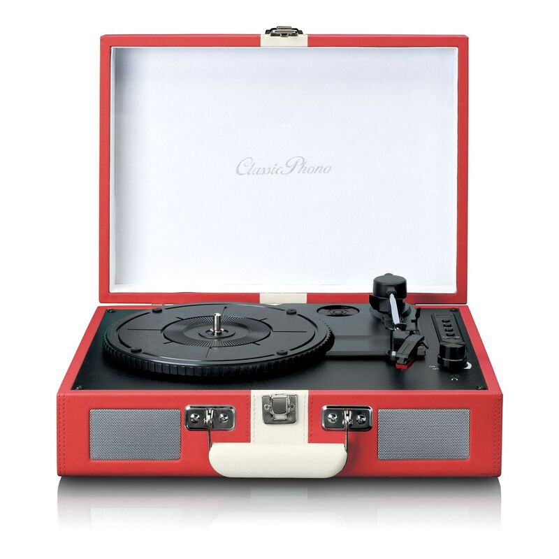 Lenco TT-110RDWH-UK Classic Phono - Turntable with Bluetooth Reception and Built In Speakers - Red/White