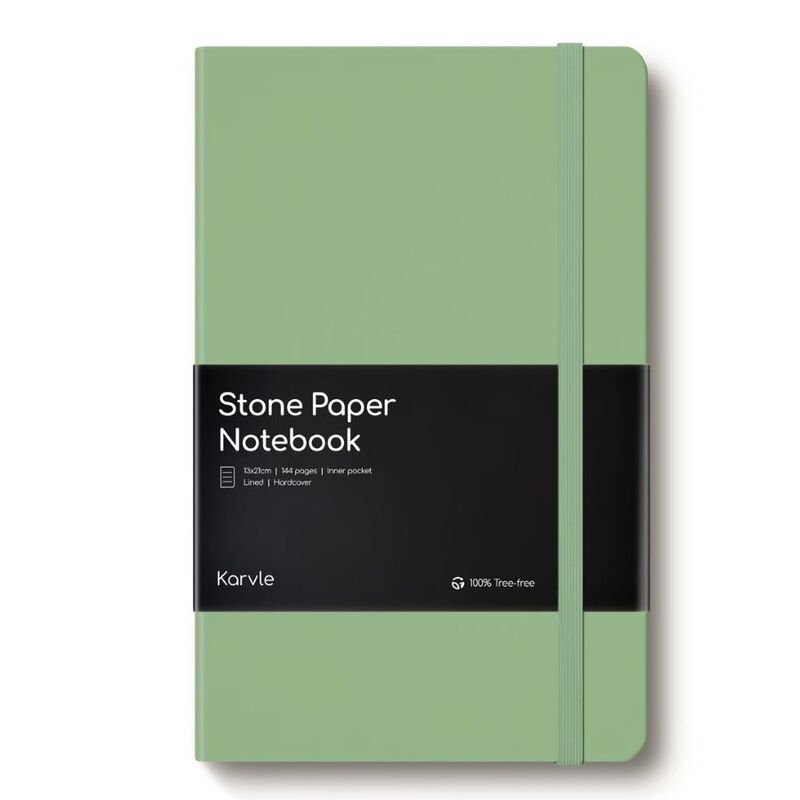Karvle Lined Hardcover Stone Paper Notebook - Matcha (13 x 21 cm)