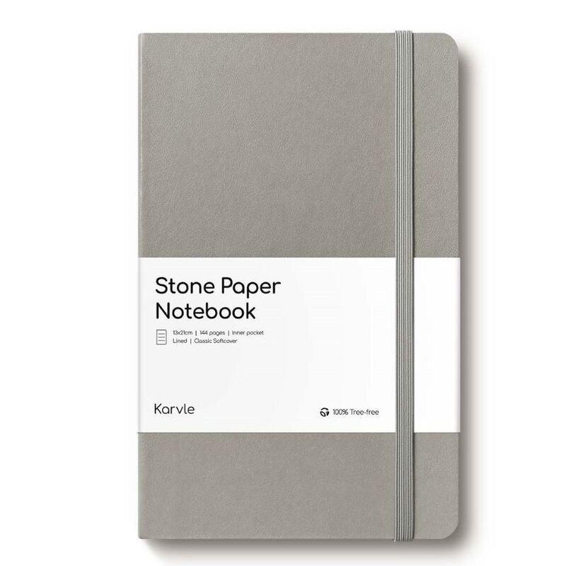 Karvle Lined Classic Softcover Stone Paper Notebook - Grey (13 x 21 cm)