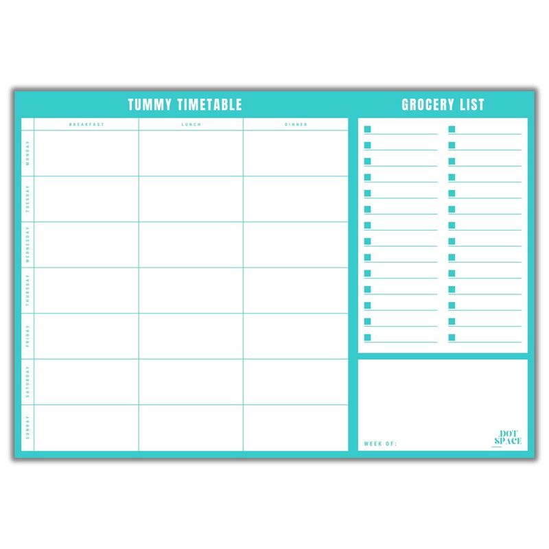 DOTSPACE Tummy Timetable Meal Planner Notepad with Slim Magnetic Pad and a Tear Off Grocery List