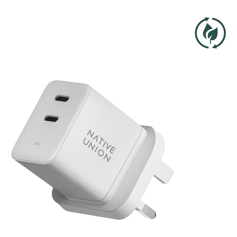 Native Union Fast Gan Charger PD 35W Dual USB-C Port Wall Charger - White (UK)