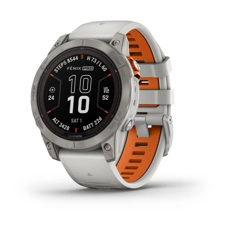 Garmin fenix 7 Pro - Sapphire Solar Edition Smartwatch - Titanium with Fog Gray/Ember Orange Band (47mm)