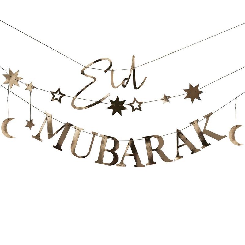 Ginger Ray Bunting - Eid Mubarak With Moons And Stars - Gold