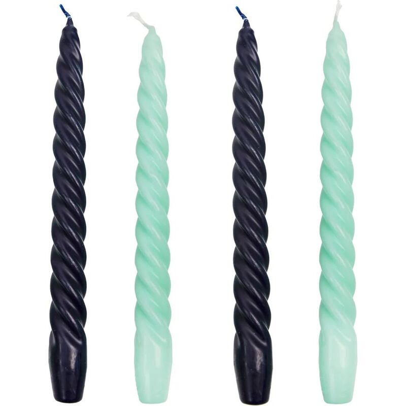 Talking Tables Boho Spiral Dinner Candles - Mint And Navy Blue (Pack of 4)