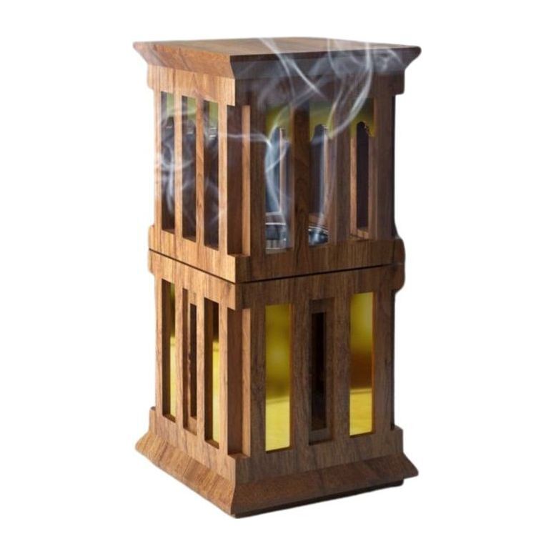 HilalFul Tall Wooden Acrylic Wind Tower Incense Burner