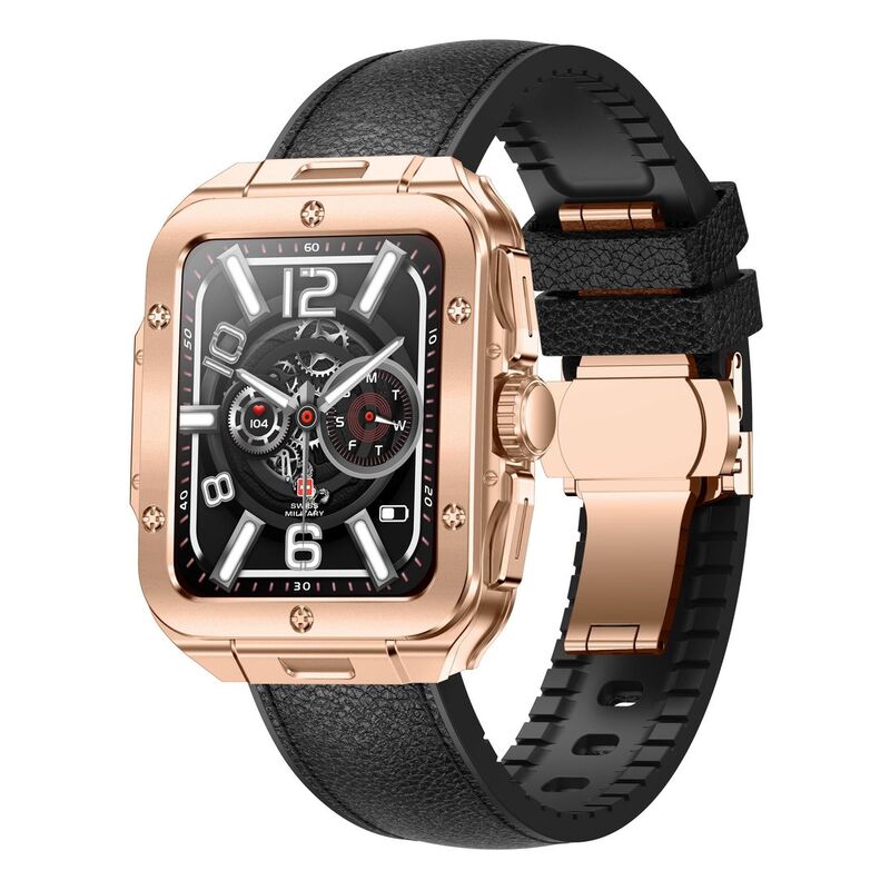 Swiss Military Alps 2 Smartwatch with Rose Gold Frame and Black Leather Strap
