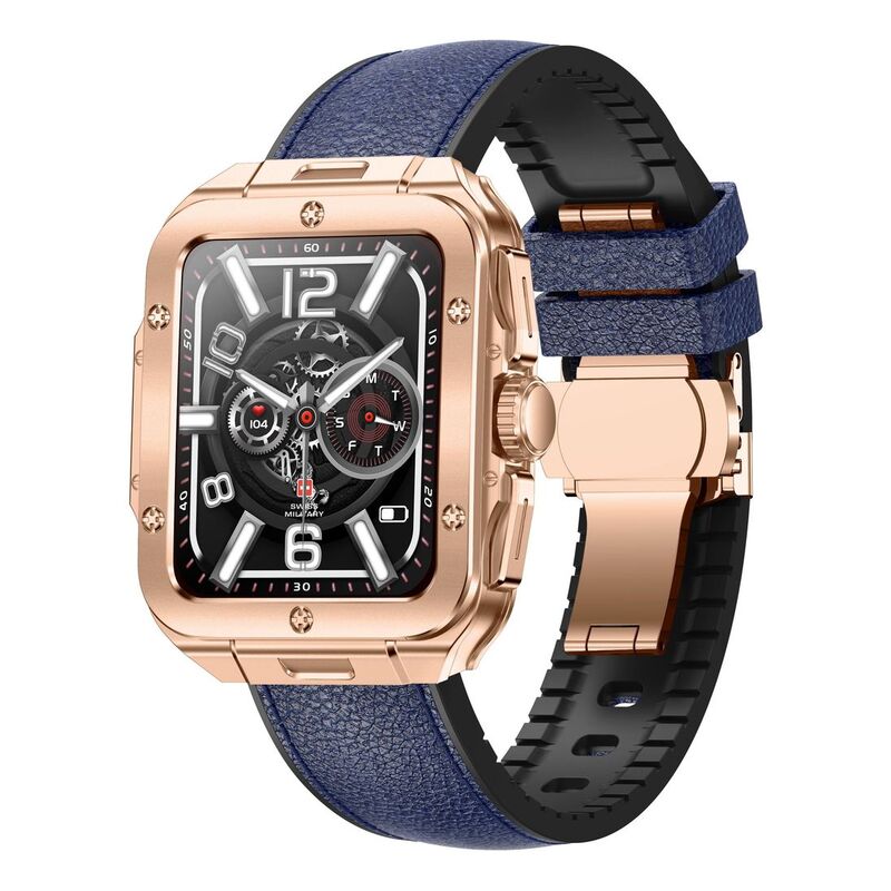 Swiss Military Alps 2 Smartwatch with Rose Gold Frame and Blue Leather Strap