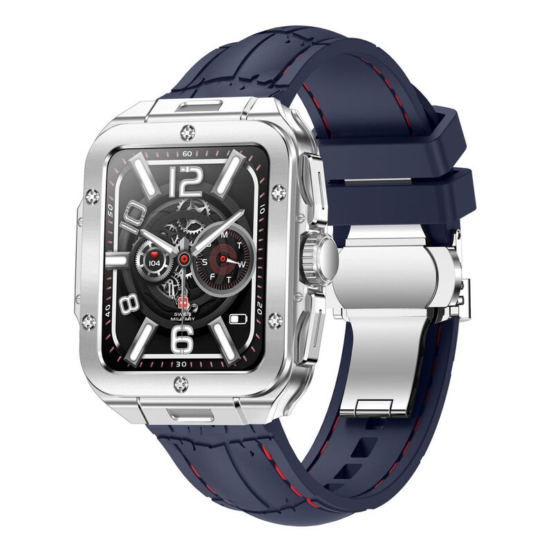 Swiss Military Alps 2 Smartwatch with Silver Frame and Blue Silicon Strap
