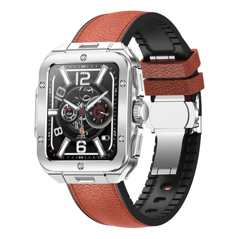 Swiss Military Alps 2 Smartwatch with Silver Frame and Brown Leather Strap