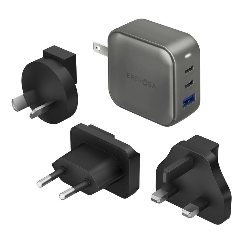 Energea TravelWorld GaN 66 2C 1A PD/PPS/Qc 3.0 Wall Charger 66W - Gunmetal