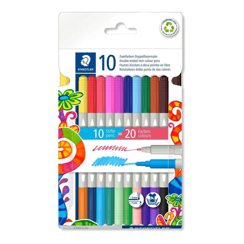 Staedtler Double Ended Fibre Tip Pen (Pack of 10) (Assorted Colors)