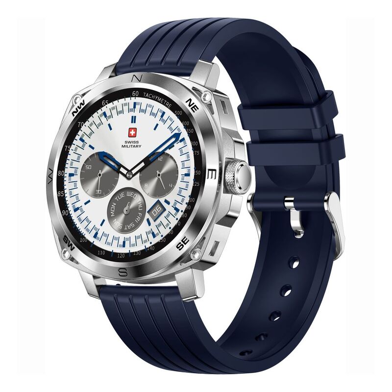 Swiss Military DOM4 Smartwatch - Silver With Blue Silicon Strap