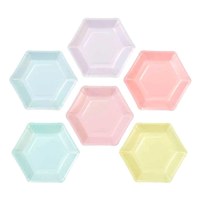 Talking Tables We Heart Pastels Hexagonal Plates - 6 Designs - 18 cm Diameter (Pack of 12)